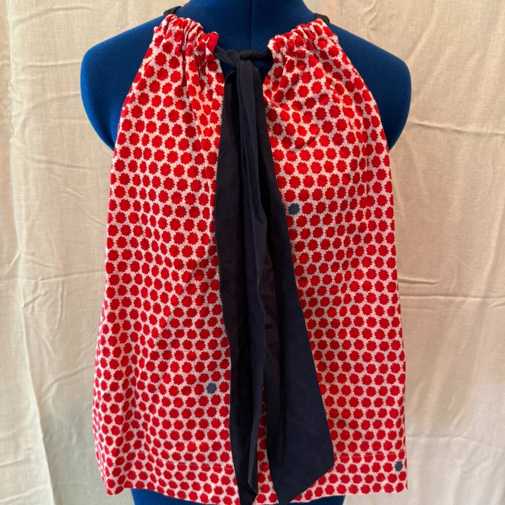 Trina Turk Red Sleeveless Blouse with Navy Tie